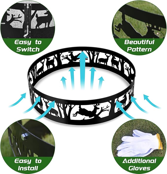 Fire Pit Ring Heavy-Duty: 36 X 9 in Large Metal Smokeless Black Anti-Rust Coating Portable for Outdoor Camping Garden Wood Burning Keep Warm with Air Vent for Men
