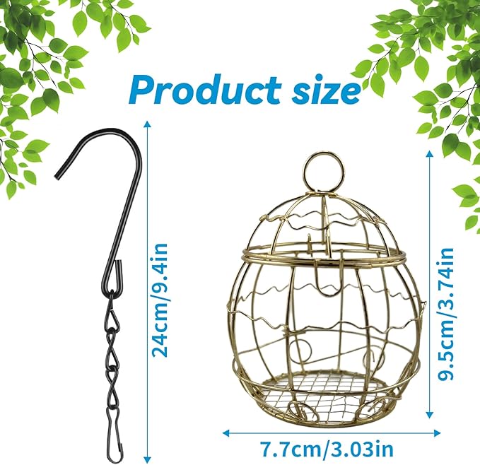4 Pack Bird Feeder, Suet Ball Feeders for Outside Hanging, Metal Hanging with Hooks, Fat Ball Bird Feeder Suet Feeder for Wild Birds Outdoor Garden