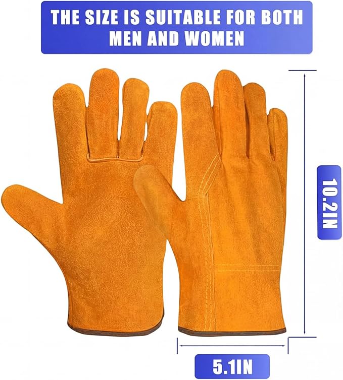 Nicoc Short Welding Gloves, Fire/Heat Resistant Work Gloves for Animal Handling, Forge, Fireplace, BBQ, Construction, Gardening, Oven, Furnace, Stove, Pot Holder, Industry Cutting, Large Size