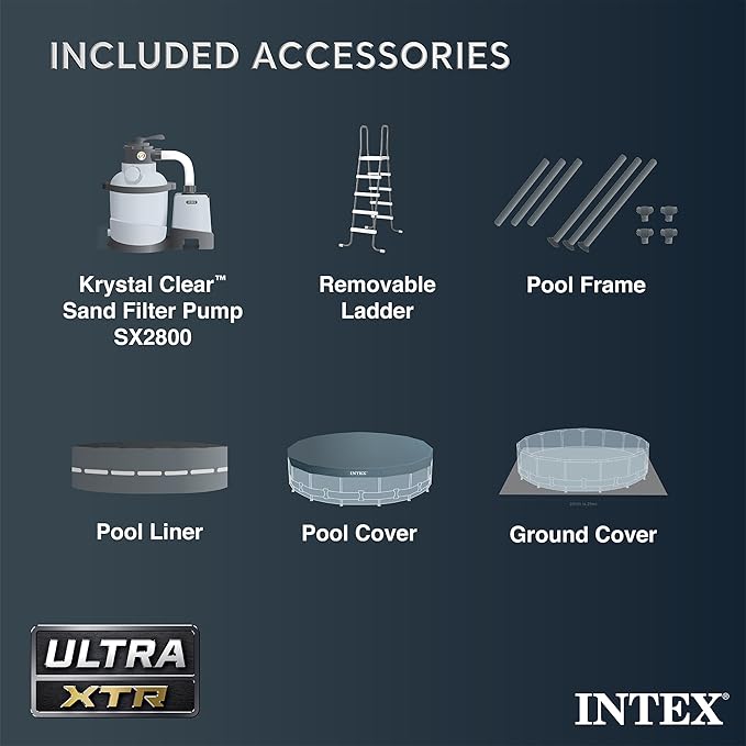 Intex Above Ground Swimming Pool Set, Ultra XTR 24' x 52" Round Frame Bundled with 2 Pack OptiFlow Premium Filter Sand, 50 lb Bags