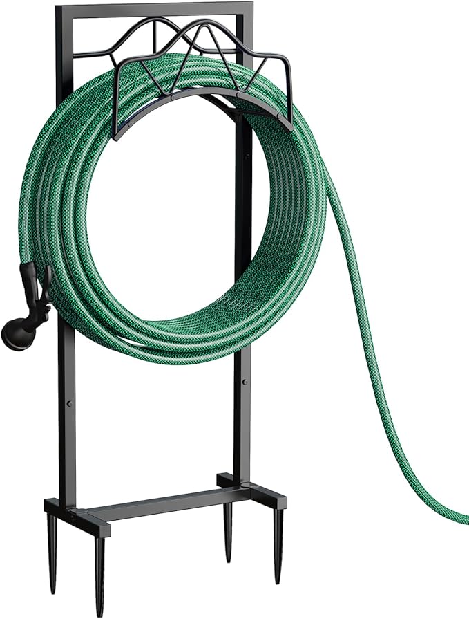 Freestanding Garden Hose Holder - Heavy Duty Metal Water Hose Holder for Outside, Detachable Hose Rack & Storage Hanger, 160FT Capacity for Lawn & Yard, Black