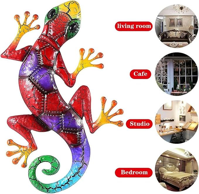 YWHWXB Metal Gecko Wall Decor,Outdoor Hanging Lizard Wall Art,Colorful Metal Lizards Wall Art Decor for Indoor/Outdoor Garden/Balcony/Yard Fence Decoration(16.9 ×10.6 × 0.5 in,Red)