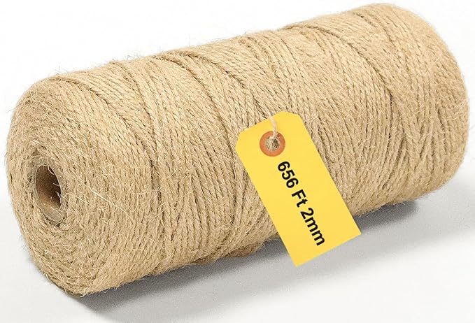 Jute Twine String - 656ft Eco-Friendly Natural Cord for Crafts,Butcher Cooking & Packaging | 2mm Thick Jute Rope | Extra Long Decorative Tying,Plant Support & DIY Projects