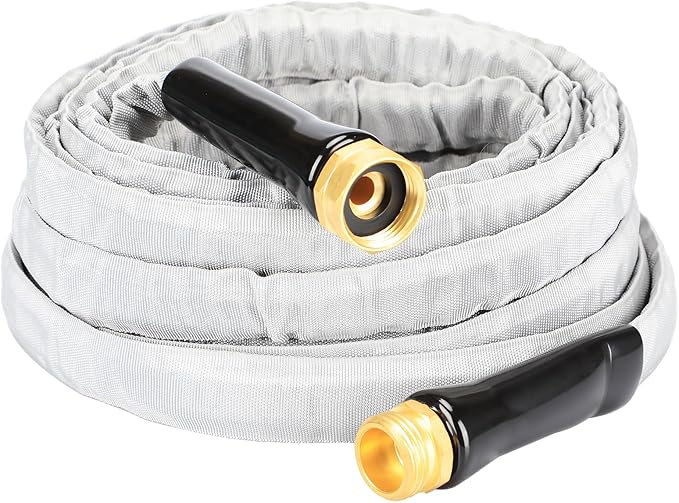 YOTOO Garden Hose 25FT, Lightweight, Durable, Flexible, Non-Expanding, Kink-Free Water Hose with Solid Brass Fittings for Outdoor, Watering flants and flowers, Car Wash, Gray