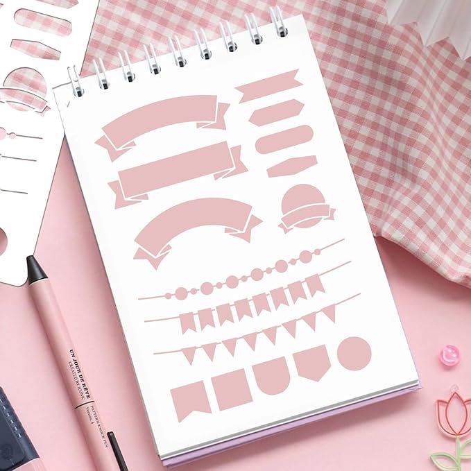 16 PCS Journal Stencils Planner Stencils for Bullet Junk Journal Notebook Diary Scrapbook DIY Drawing Template Journal Stencil 5.7 x 8 Inch