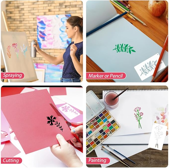 50 PCS Flower Stencils for Crafts Reusable Flower Stencils for Painting on Wood Rocks Canvas Fabric Glass Pottery 3.5 x 2 Inch