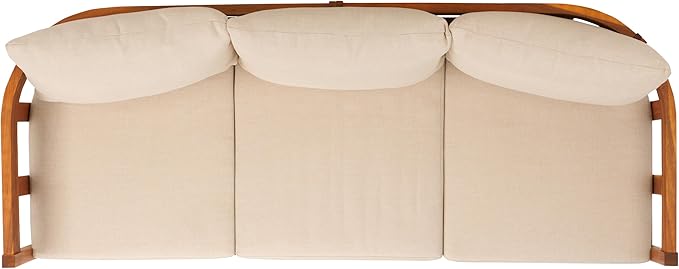 SAFAVIEH Outdoor Collection Owen Natural Teak Solid Wood/Taupe Cushion 3-Seater Sofa