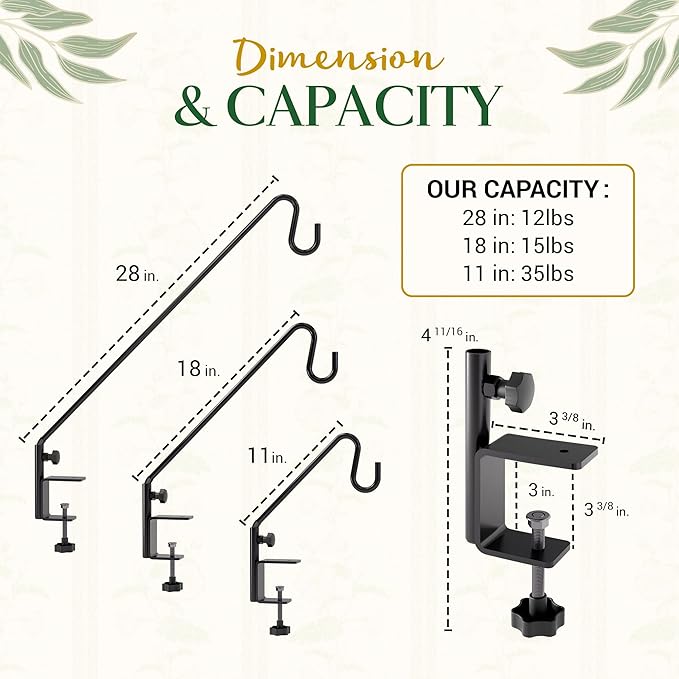 Idzo Deck Bird Feeder Hanger for Railing, 28inch Deck Hook for Bird Feeder Pole, Durable 3 Layers Powder Coated & Sturdy 1 Piece Solid Steel Construction for Hanging Decorations, 2 Pack