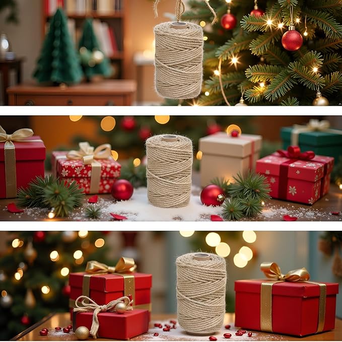 1/5 in (5 mm) X 328 FT (100 Meters) Jute Twine Rope String for Home Decorating, Cat Scratcher Post Tree, DIY Arts Crafts, Garden, Binding, Packing Material
