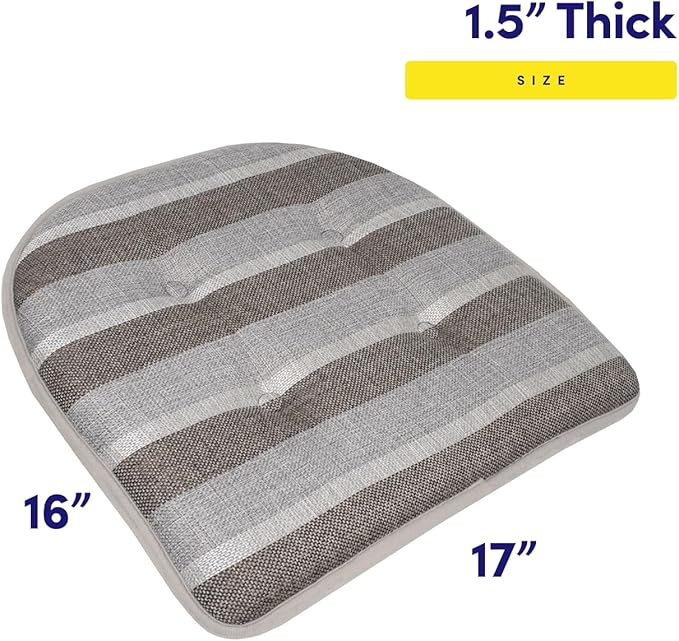 Sweet Home Collection Chair Cushion Memory Foam Pads Tufted Slip Non Skid Rubber Back U-Shaped 17" x 16" Seat Cover, 6 Count (Pack of 1), Bradford Silver/Brown