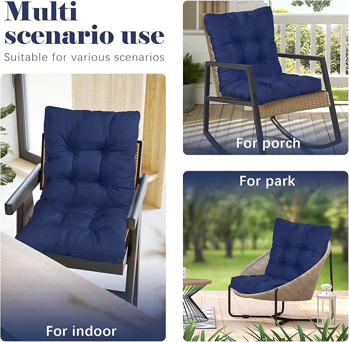 Outdoor Chair Cushion Waterproof High Back Rocking Chair Cushions for Outdoor Furniture Garden No-Slip Thicken Navy Blue Wicker Patio Chair Replacement Pad, 41.7"*20.8"