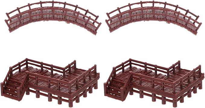 LOGOFUN 4PCS Miniature Arch Bridge Figurines Chinese Style Garden Model Mini Plastic Z Shaped Bridges for Micro Dollhouse Plant Pot Terrarium Decor