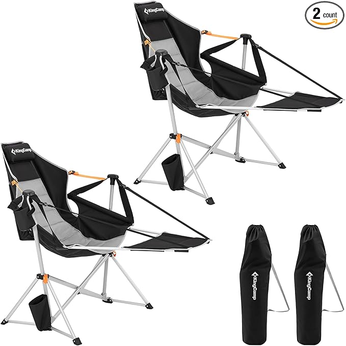 KingCamp Hammock Chair with Footrest, Swinging Portable Folding Camping Chairs for Adults MAX 400lbs Heavy Duty Foldable Oversized Rocker with Cup Holder Pillow for Outdoor Beach Patio Sport Lawn