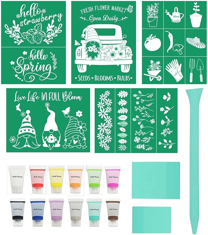 DGAGA Spring Silk Screen Stencils Self Adhesive Screen Printing Stencil Reusable Mesh Stencils Garden Chalk Transfers for Chalk Paste Paint on Wood Signs, Fabric,DIY Home Decor,Crafts Chalks Art