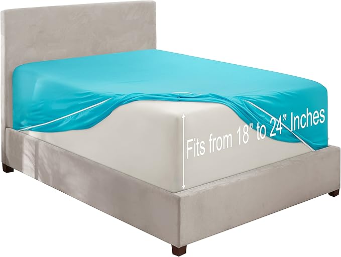 Clara Clark Fitted Sheet, Extra Deep Pocket Fits Deep Mattress, Luxury Soft Fitted Sheet Only, Twin - Extra Deep Beach Blue
