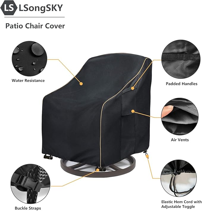 Patio Swivel Chair Cover 4 Pack,Waterproof Heavy Duty Outdoor Chair Covers,Outdoor Swivel Chair Cover for Patio Furniture Covers(30W x 34D x 36H inches),Black