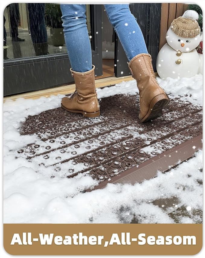 Color&Geometry Outdoor Mats for Front Door All Weather, 19"x30" Non Slip Low Pile Outside Door Mats, Dirt Trapping Waterproof Doormat Entrance, Brown Welcome Matt