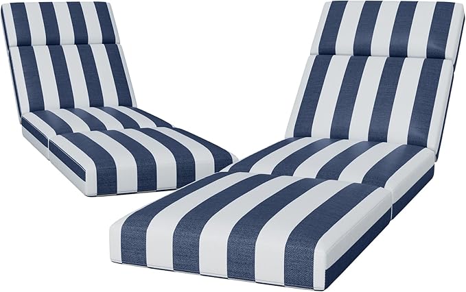 2 Pcs Chaise Lounge Cushions Outdoor, 72 x 21 x 4 Inch Lounge Chair Cushions for Outdoor Furniture - Waterproof Lounge Patio Replacement Cushion, 4In Fade-Resistant ThickPatio Chaise Lounge Cushion