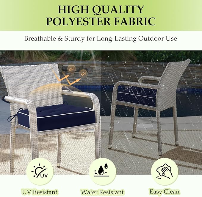 HARBOREST Outdoor Chair Cushions Set of 2, Tufted Patio Chair Cushions with Ties, Square Corner Outdoor Cushions for Patio Furniture, Lawn Chairs, Wicker Chairs, 17" x 17" x 5", Navy