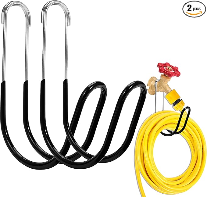 Garden Hose Holder Water Hose Hanger Wall Mounted,304Stainless Steel Solid Hose Hook Holds Up to 50Ft Garden Hose, Expandable Hose, Water Hose(Black Paint 2pcs)