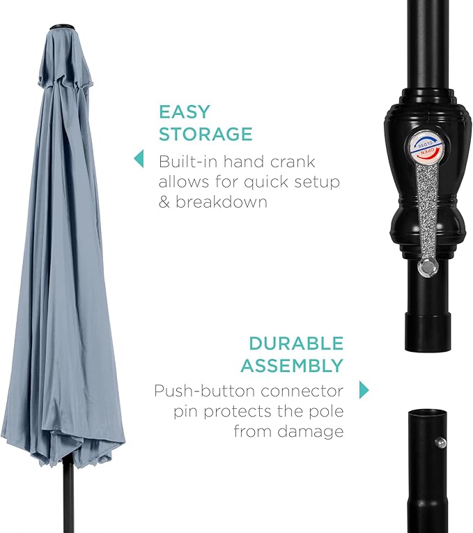 Best Choice Products 10ft Outdoor Steel Polyester Market Patio Umbrella w/Crank, Easy Push Button, Tilt, Table Compatible