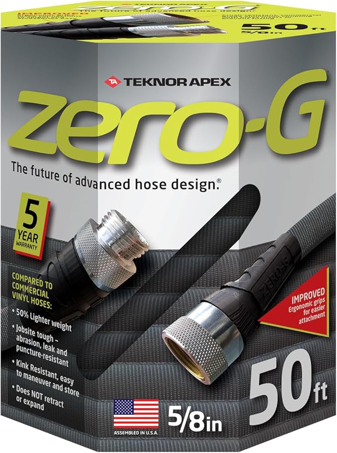 5/8" x 50ft zero-G Lightweight Garden Hose, Kink Free Garden Hose, Teknor Apex Water Hose