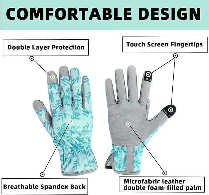 Gardening Gloves for Women Thorn Proof Garden Gloves, Leather Womens Garden Gloves Puncture Resistant, Touch Screen Working Gloves for Digging,Weeding,Planting Large