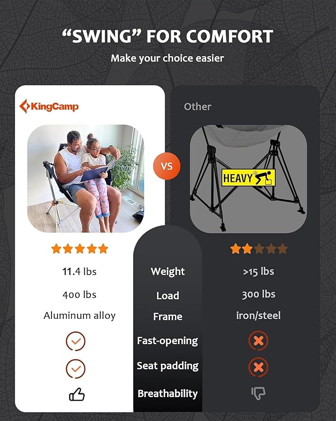 KingCamp Hammock Chair with Footrest, Swinging Portable Folding Camping Chairs for Adults MAX 400lbs Heavy Duty Foldable Oversized Rocker with Cup Holder Pillow for Outdoor Beach Patio Sport Lawn