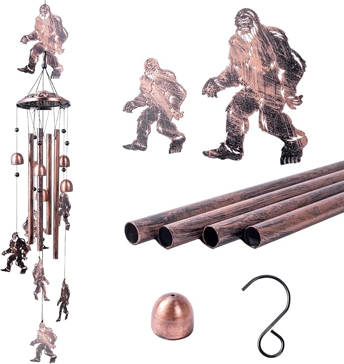 Bigfoot Gifts for Men and Women, Metal Bigfoot Wind Chimes with 6 Chimes and 4 Aluminium Tubes, Beautiful Sounds Sasquatch Gifts for Outside, Home, Lawn, Porch, Patio, Garden Decor, Yard Decoration