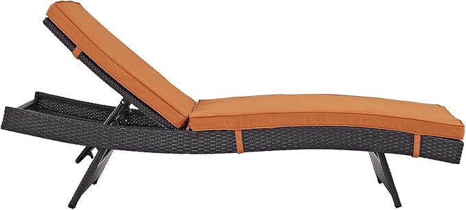 Modway Convene Wicker Rattan Outdoor Patio Chaise Lounge Chairs in Espresso Orange - Set of 6