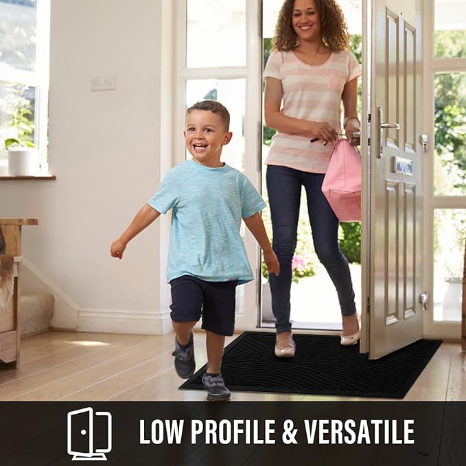 Sturdy Front Door Mat, Absorbent Muddy Dirt Resist Welcome Door Mats Outdoor Indoor, Stain and Fade Resistant, Non-Slip Backing Entry Mat Low Profile Doormat for Entryway, 72×24, Black