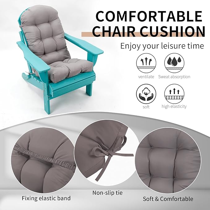 Adirondack Chair Cushions Set of 2, High Back Patio Chair Cushions 48 x 19.7 x 4.7 Inch, Indoor/Outdoor Thickened Rocking Chair Cushion, Fade-Resistant & Waterproof (Grey)