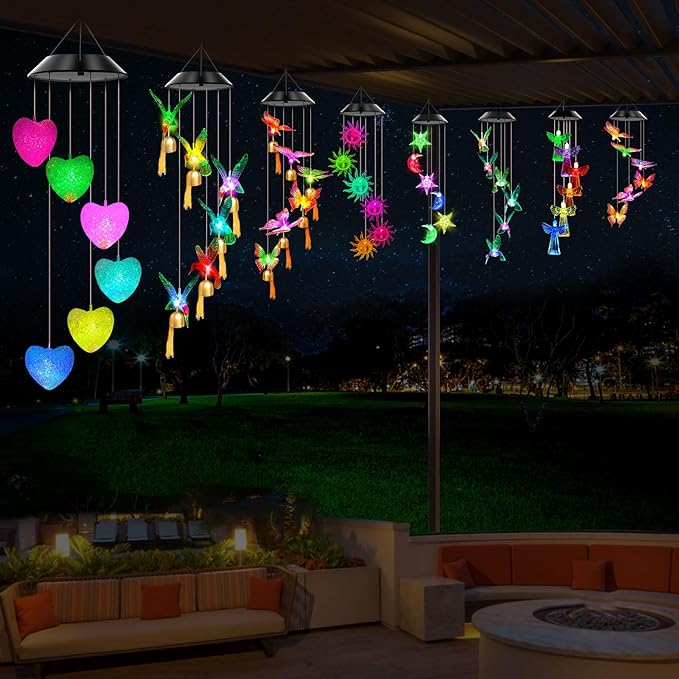 Solar Wind Chimes Outdoor Color Changing Lights, Gift for Women Mom Grandma Sister Best Gifts, Wind Chimes Unique Outdoor Garden Yard Decor (Heart)
