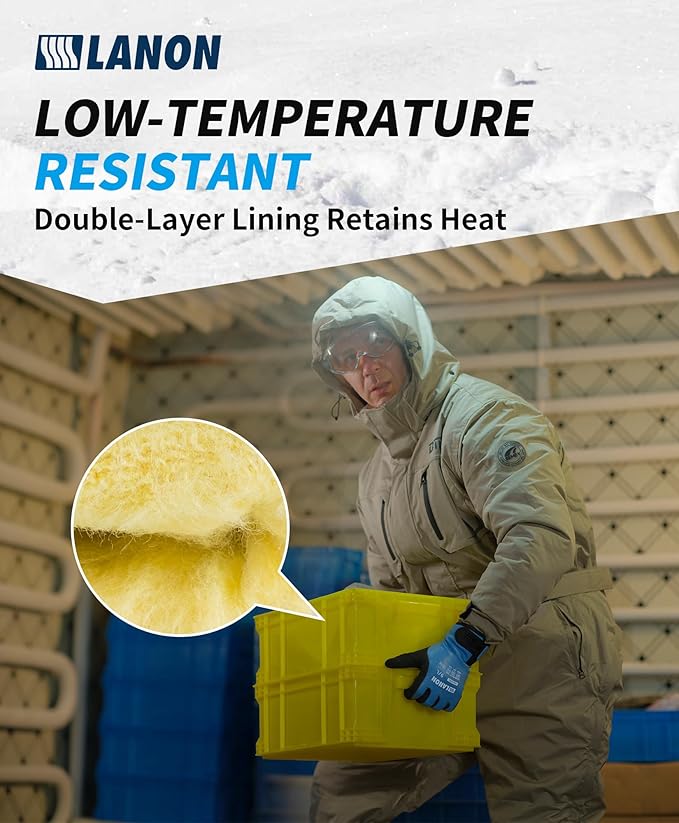 LANON Waterproof Winter Work Gloves, Double Latex Coated, Thermal Insulated Freezer Gloves for Cold Weather, Heavy Duty, Non-Slip Grip, Wrist Closure, Blue,L