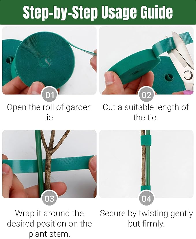 32.8 Ft Green Garden Tie, Twist Ties for Plants 1/2", Reusable Adjustable Plant Tape, Garden Ties for Climbing Plants, Plant Supports for Tomato Vines Peppers Rose Bushes Indoor Outdoor (1 Roll)