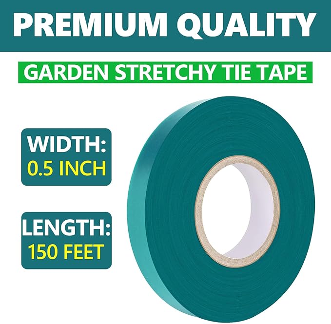 Easytle Stretch Tie Tape Roll, 1/2" 150ft Garden Tie Tape, Thick Sturdy Plant Ribbon Garden Green Vinyl Stake Gardening Tools for Indoor Outdoor Patio Plant Use (10 Pack)