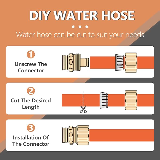 5/8" x 3ft Hybrid Garden Hose, Custom Length, -40°F to 150°, NO Kink, Flexible, Leakproof water Hose With Additional Customizable Solid GHT Fittings, Female to Female Leader Hose