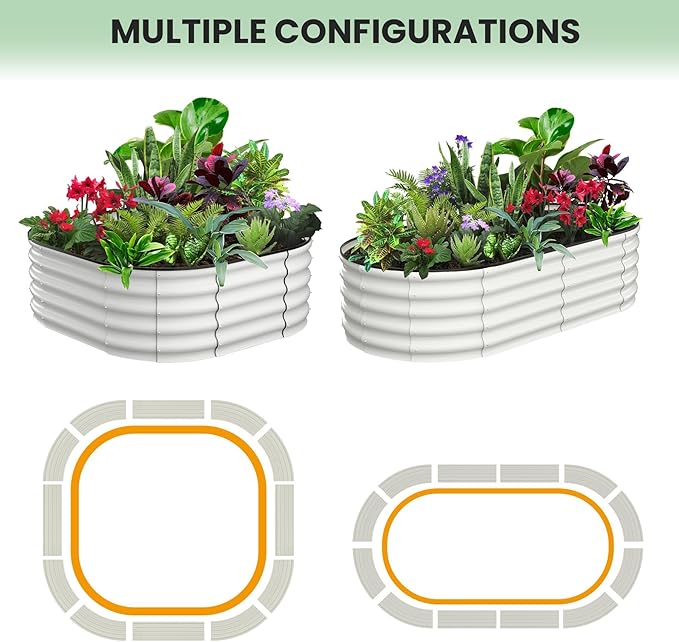 2 Pcs 6x3x1 ft Oval Galvanized Raised Garden Beds, Metal Planter Boxes with Open Base, Tool-Free Assembly for Vegetables, Flowers, Herbs - Outdoor & Patio Use, White