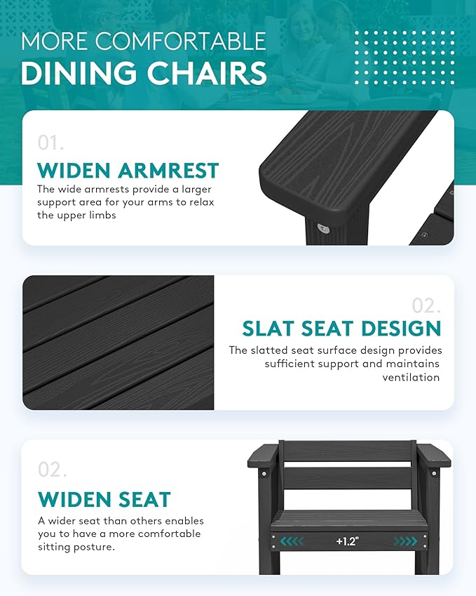 SERWALL 5-Piece Outdoor Table and Chairs, 60" - 83" Expandable Outdoor Dining Table with Aluminum Frame & HDPE Tabletop, All Weather HDPE Patio Furniture Set for Backyard, Garden, Black