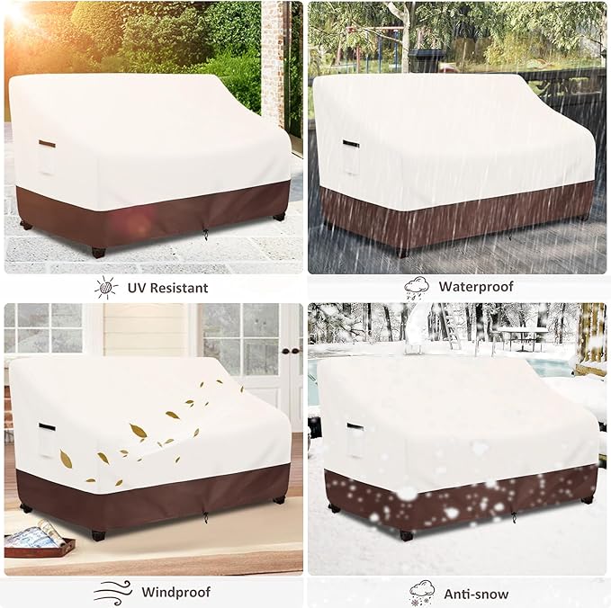 Outdoor Couch Covers,58 Inches Outdoor Sofa Cover, Waterproof Patio Furniture Cover,Furniture Covers for Patio Seating (Beige)