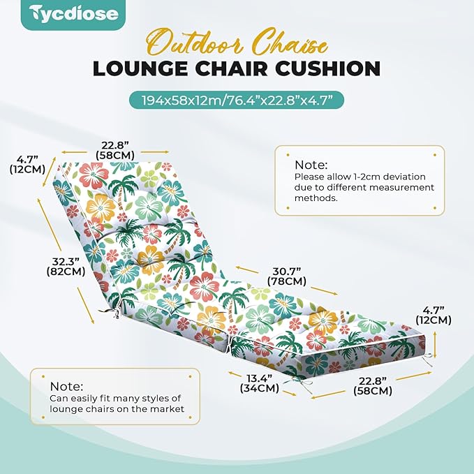 Outdoor Chaise Lounge Chair Cushion, Waterproof Non-Slip Patio Chaise Lounge Cushions for Outdoor Furniture, Thickened Patio Pool Lounge Chair Cushion, 76.4 x 22.8 x 4.7 Inches, Green Coconut