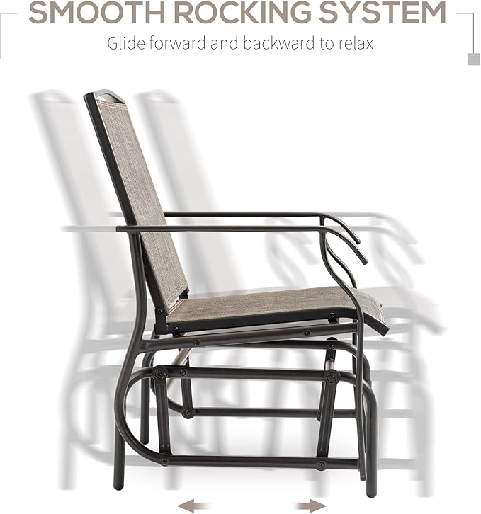 Outsunny 2 Piece Glider Set, Outdoor Swing Chairs, Patio Rocking Armchairs with Breathable Mesh Fabric, Steel Frame for Garden, Backyard, Patio, Dark, Brown/Khaki