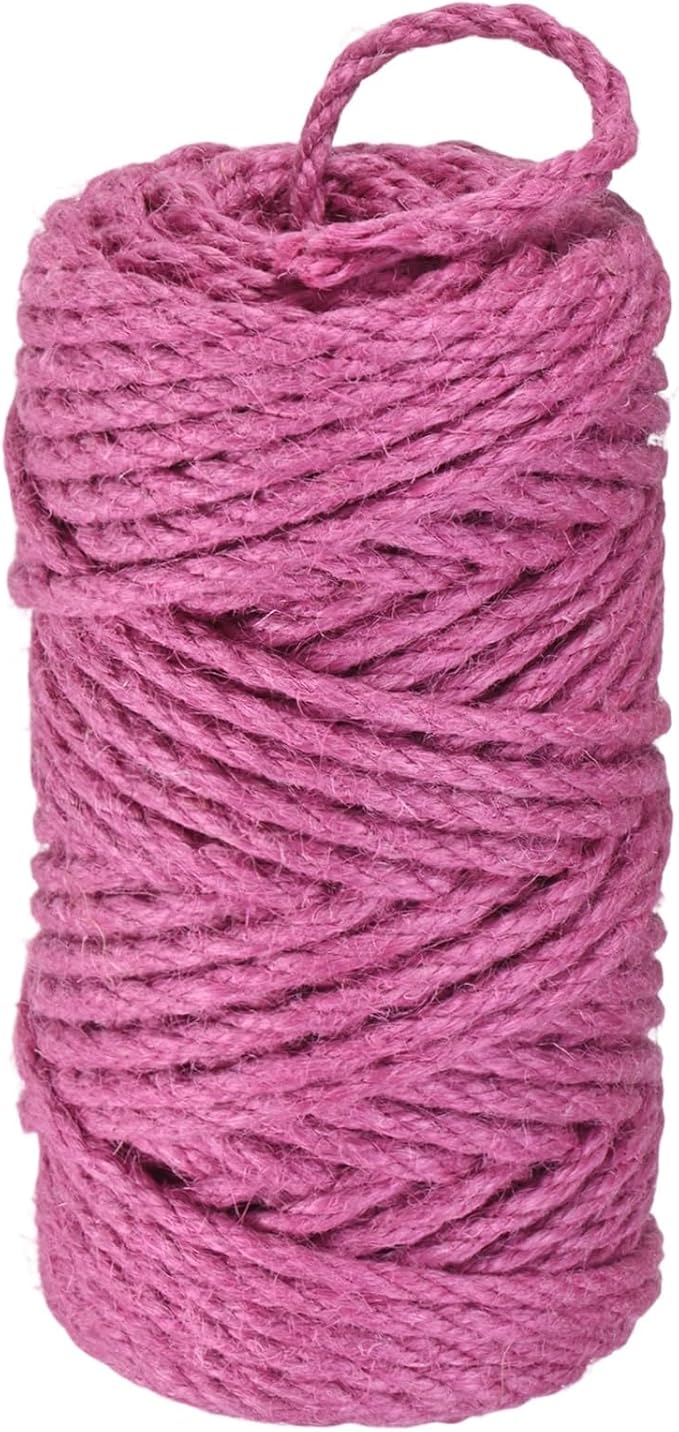1-Pack Natural Jute Twine String, 4.5mm x 164ft/50m Long Garden Twine String for Crafts/Gift Wrapping/Gardening Plants, Durable Plant Ties Thick Rope [Rose Red]