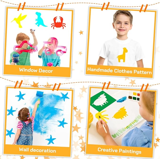Epakh 24 Pieces Stencils for Kids 8 Inches Drawing Stencils Chalk Template Large Washable Geometric and Garden Themed Primary Shape Template for Kids Toddlers Preschooler(Animal Style)