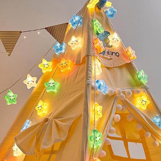 Star Cloud Rainbow Fairy Lights 9.8FT 20 LED Lights ，Warm White Fairy String Lights for Holiday Party Bedroom Wedding Garden Decoration (Colored Stars, 9.8FT)