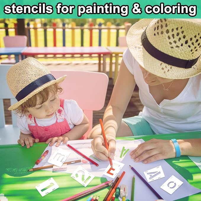 Augshy 2 Inch Letter Stencils for Painting, 56 Pcs Reusable Interlocking Letter Stencils for Crafts Alphabet Art Craft Stencil Plastic Templates for Wood Wall Fabric Rock Signage