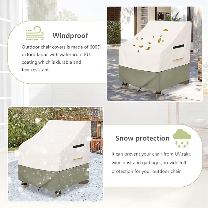Patio Adirondack Chair Cover 30 W x 34 D x 36 H inches,600D Heavy Duty Waterproof Outdoor Chair Covers,Patio Furniture Covers for Adirondack Chair,Beige