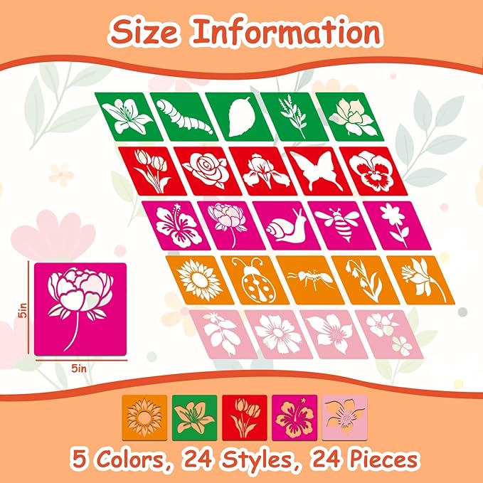 24 Pcs Stencils Spring Themed Sidewalk Chalk Stencils Outdoor Stencil for Painting Simple Style Cute Template 5 Inches