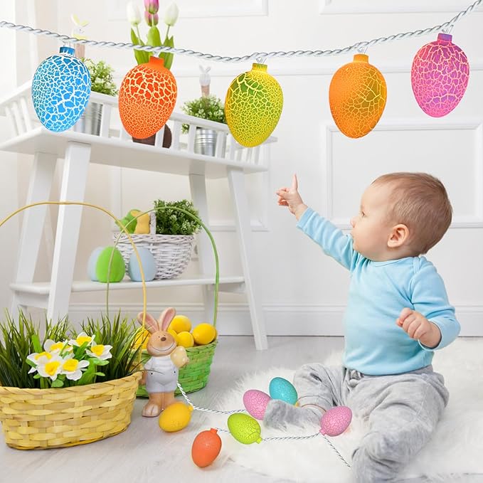 Egg Easter Lights Decorations, 10 Lights 8.5FT Multi Color Lights White Wire Pastel String Lights for Easter Decorations Outdoor Indoor, Plug in