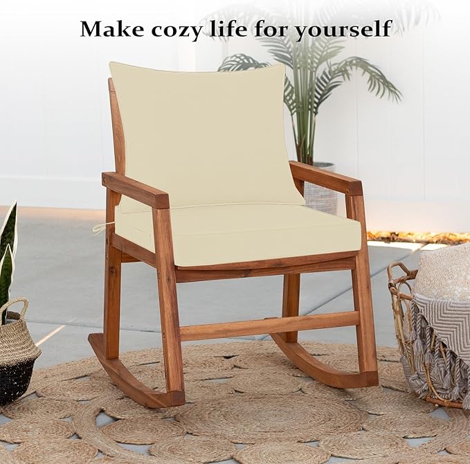 Cozyide Outdoor Chair Cushions 24x24, Washable Patio Furniture Cushions with Removable Cover, Waterproof Outdoor Deep Seat Cushion Set with Non-Slip Ties and Handle, Beige